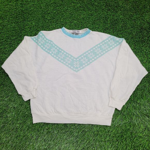 Vintage Snowflake Dolman Sweatshirt Womens Large 22x24 Crop - Picture 1 of 13